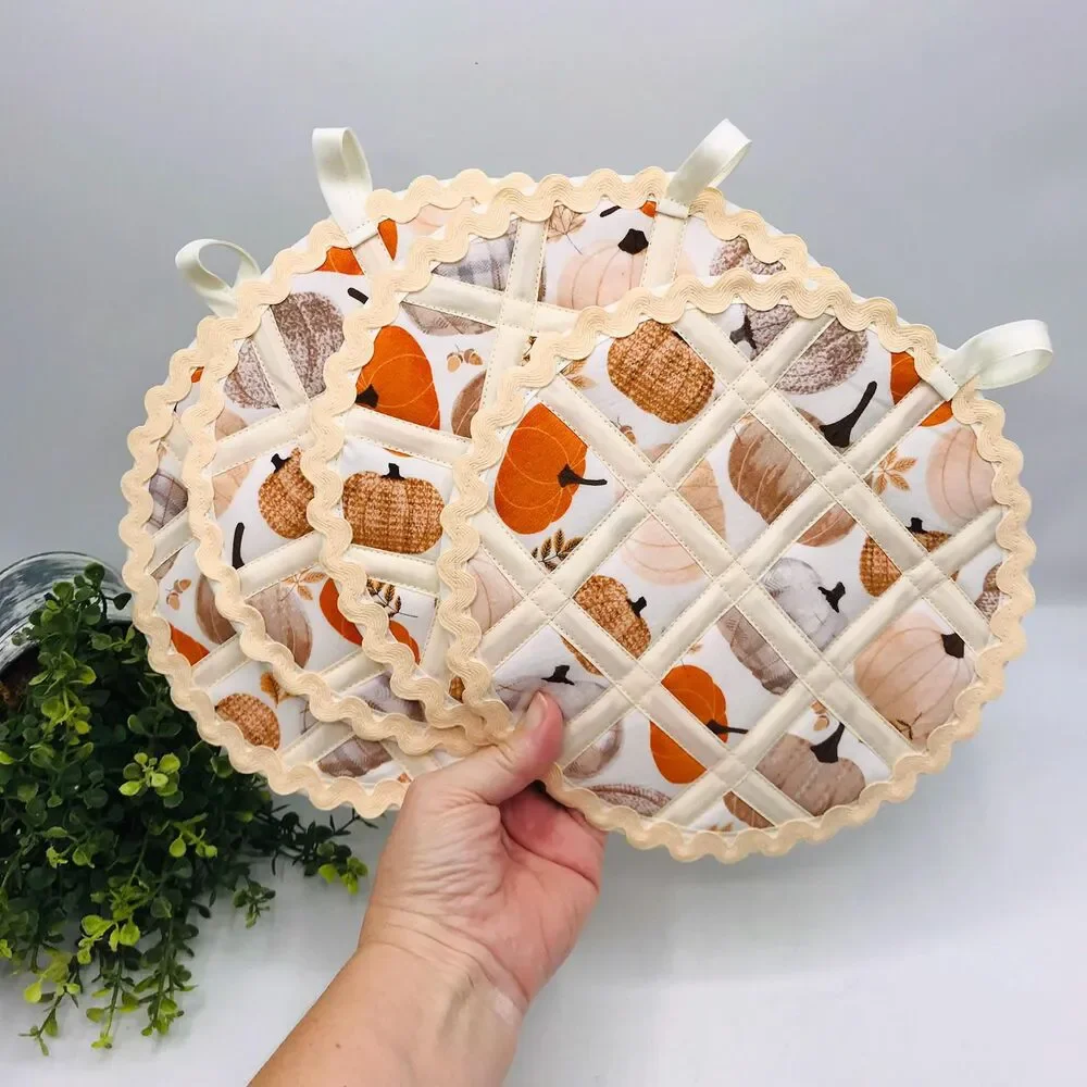 Pie Trivet Hotpad Pumpkin Pie Neutral Orange Cream Boho Cotton Machine Washable